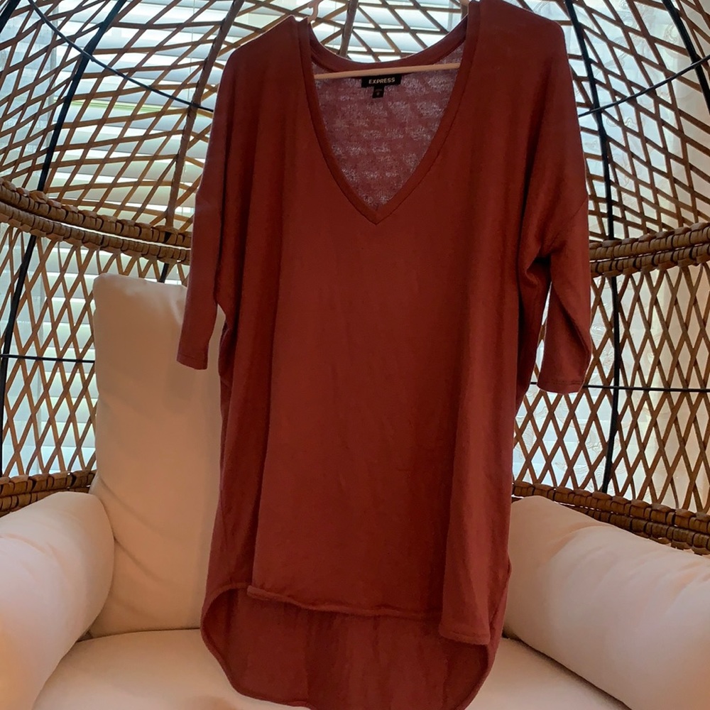 Purple Express quarter length sleeve high/low shirt